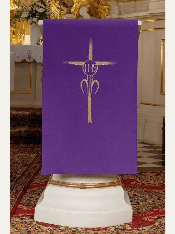 Lektorium/welon haftowany na ambonę IHS - kolory liturgiczne