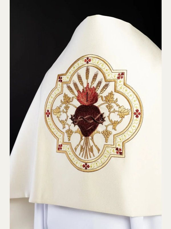 Welon liturgiczny Serce Pana Jezusa haftowany, ecru satyna