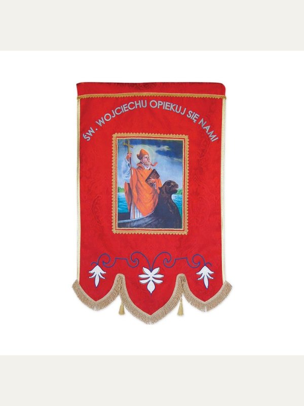 Chorągiew drukowano-haftowana Święty Wojciech