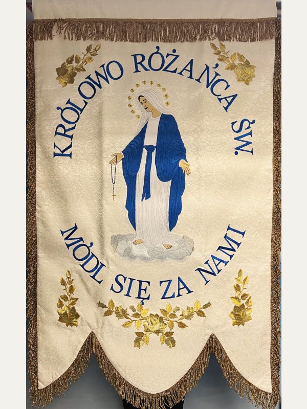 Chorągiew haftowana Matka Boża Różańcowa