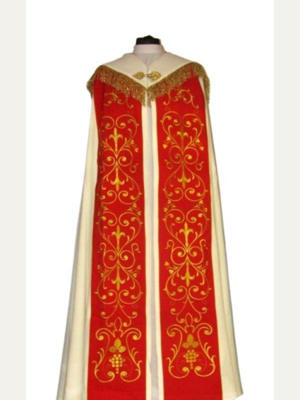 Kapa haftowana kremowo - czerwona - ornament (4)