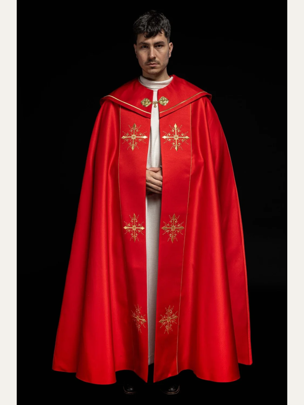 Kapa liturgiczna haftowana Krzyż - czerwona (39)