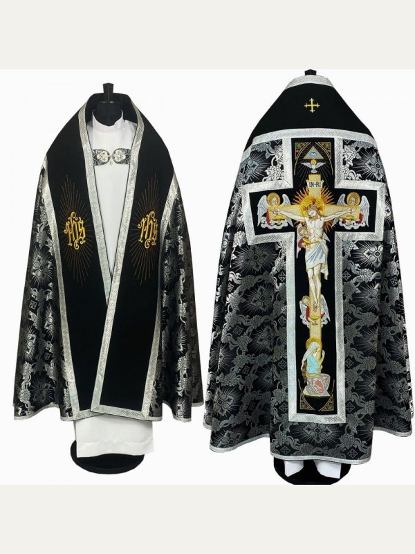 Kapa rzymska czarno-srebrna Chrystus Ukrzyżowany