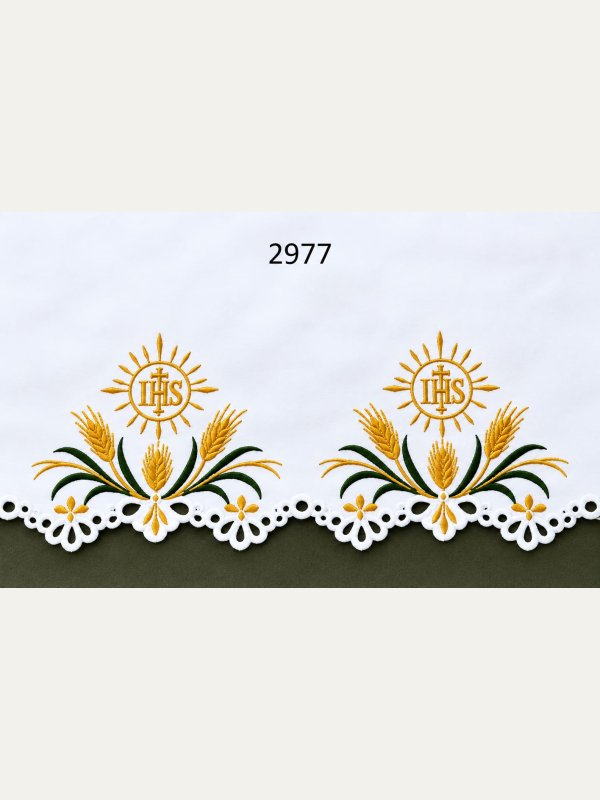 Obrus ołtarzowy, wzór eucharystyczny - haftowany IHS, kłosy
