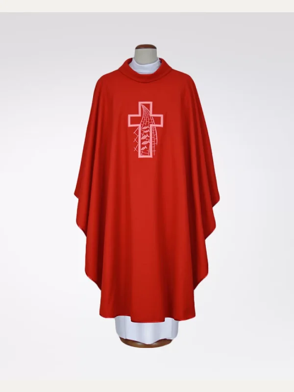 Ornat czerwony haftowany - tkanina len