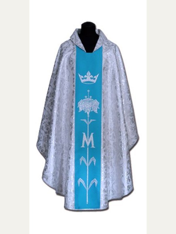 Ornat Maryjny niebieski + ornament srebrny