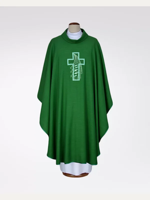Ornat zielony haftowany - tkanina len