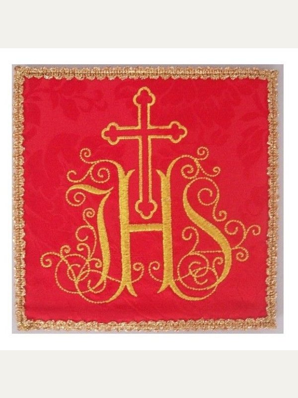 Palka haftowana czerwona - IHS + Krzyż