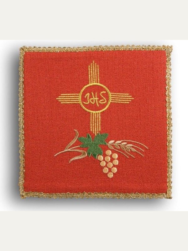 Palka haftowana czerwona - IHS w kole, krzyż , kłosy