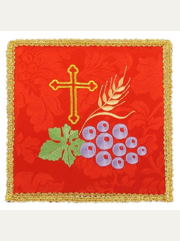 Palka haftowana czerwona - Krzyż, winogrono, kłosy