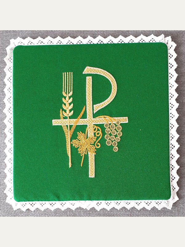 Palka haftowana zielona - P, kłos, winogrona