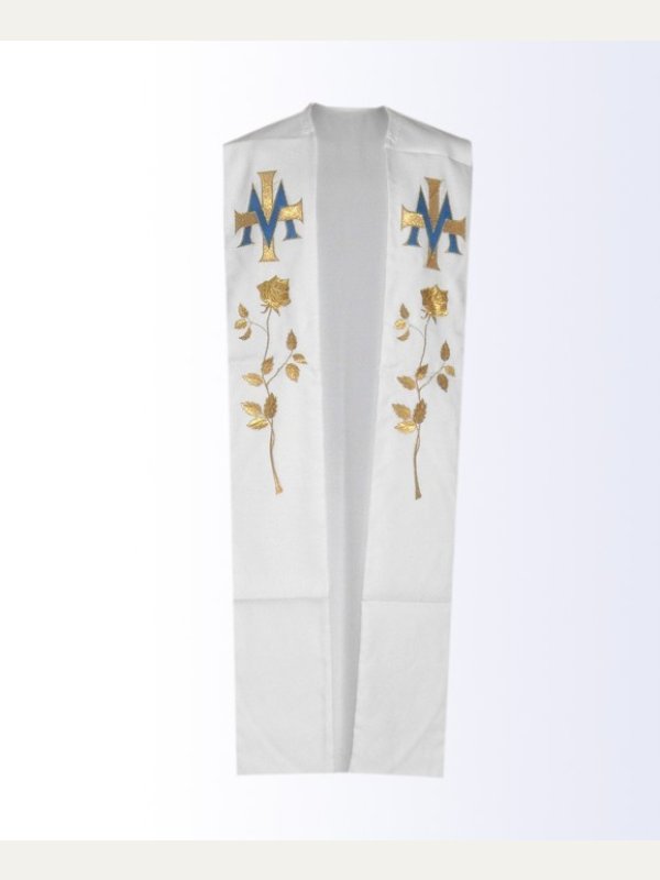 Stuła ecru z motywem eucharystycznym - maryjna