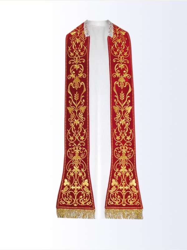 Stuła rzymska haftowana - materiał aksamit- kolory liturgiczne