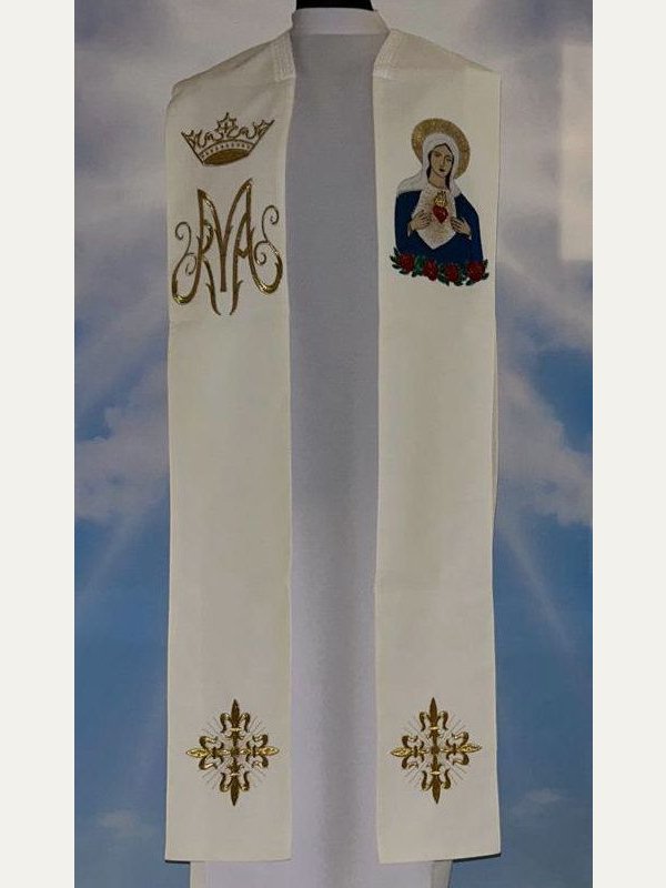 Stuła z wizerunkiem Serce Maryi + emblemat Maryjny