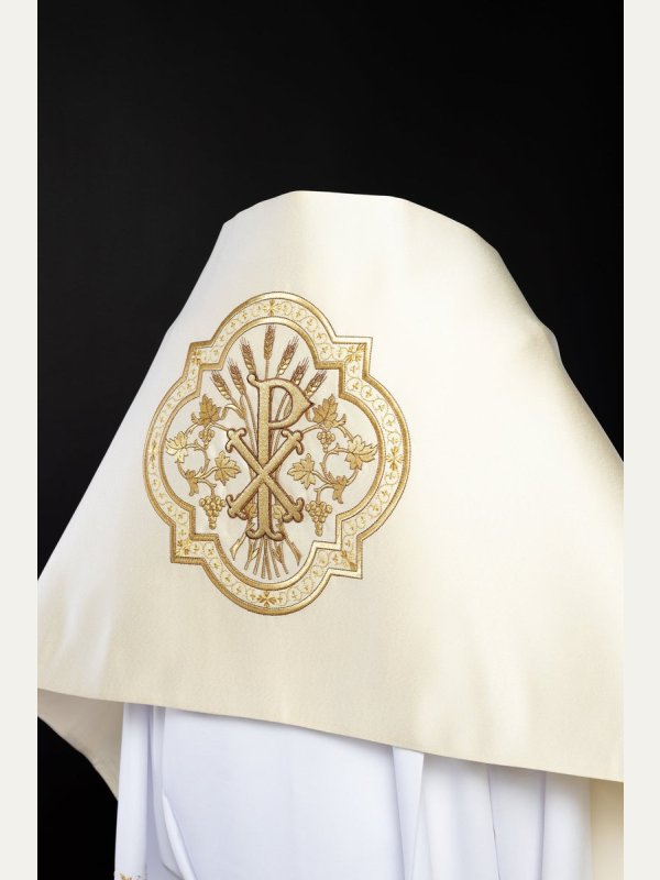 Welon liturgiczny haftowany PX, ecru satyna