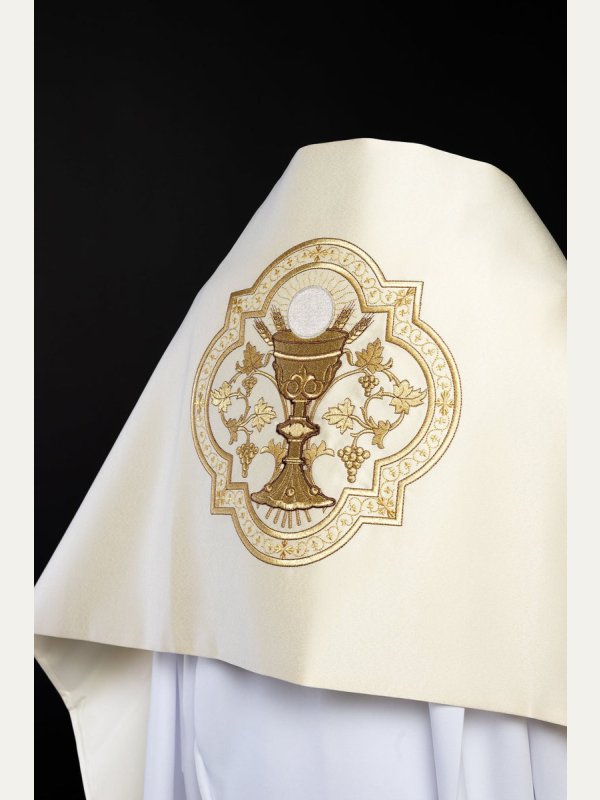 Welon liturgiczny kielich haftowany, ecru satyna
