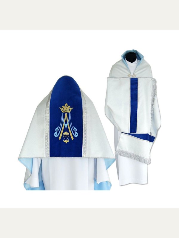 Welon liturgiczny srebrny brokat - pasy aksamitne